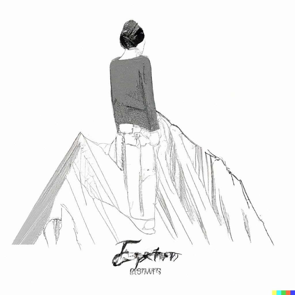 someone gazing at Mount Everest, fashion design sketch